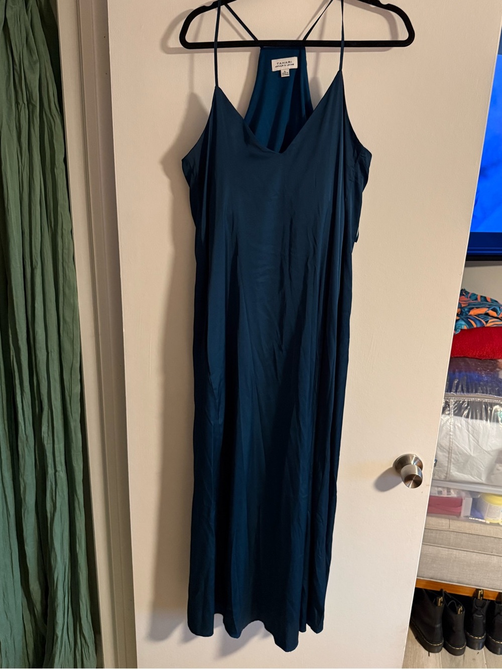 Tahari Arthur S. Levine Teal Strappy Back Maxi Slip Floor Length Dress XL